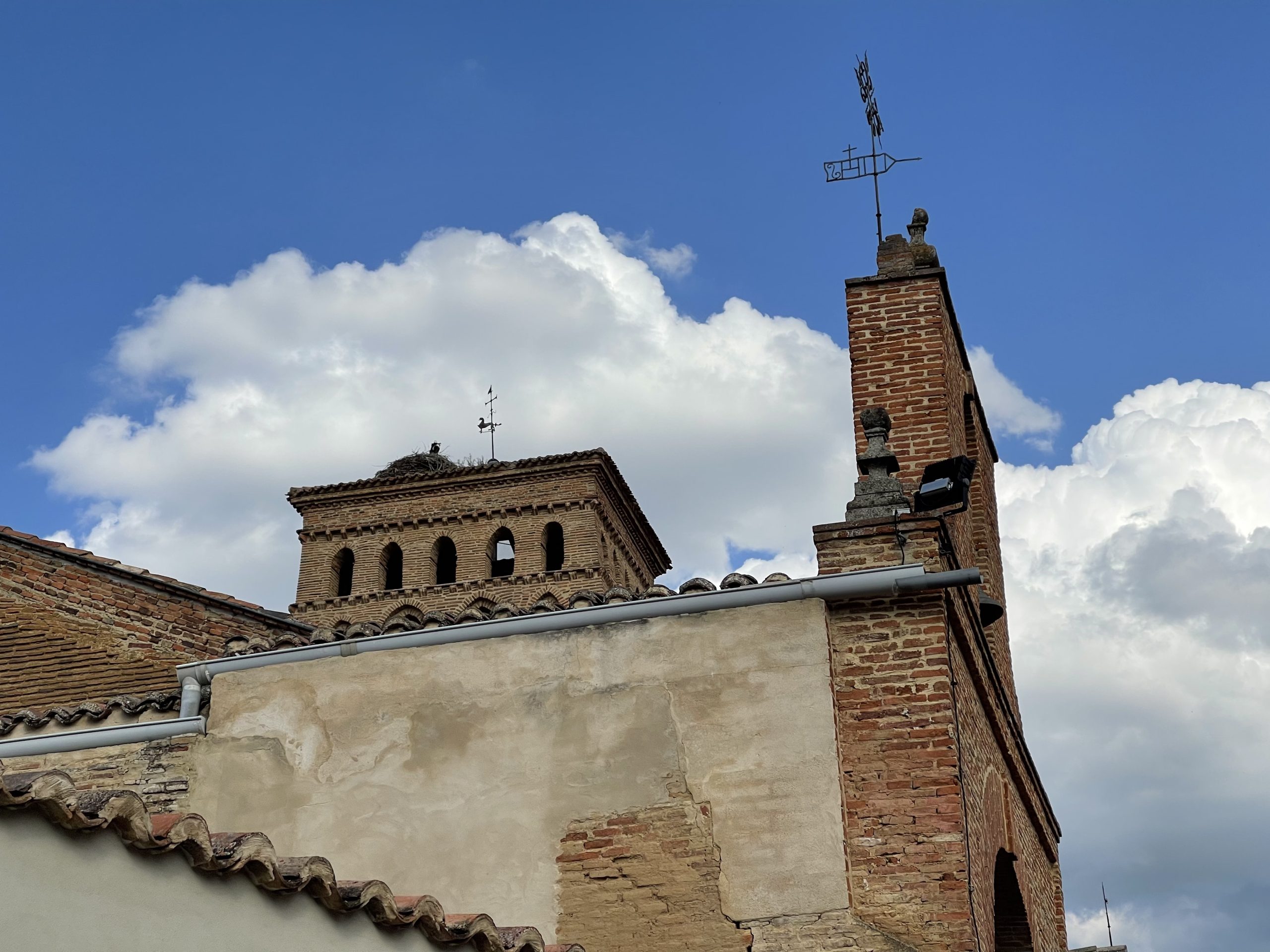 Una cicogna sui tetti di una chiesa